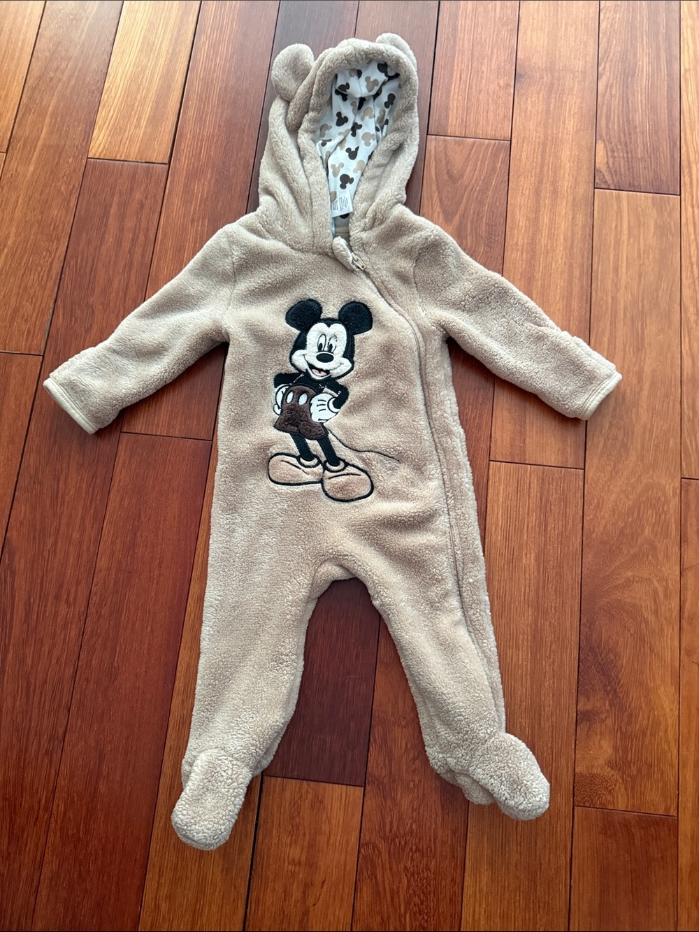 Disney Beige Mickey Mouse Fleece Footed One-Piece